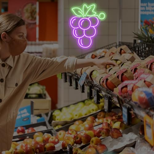 Image of Grapes Neon Sign Fruit Neon Lights Handmade Lamp for Wall Room Party Home Bar Art Christmas Bedroom Table Wedding Party Desktop kitchen art Decoration Teen Kids Birthday Holiday Gift
