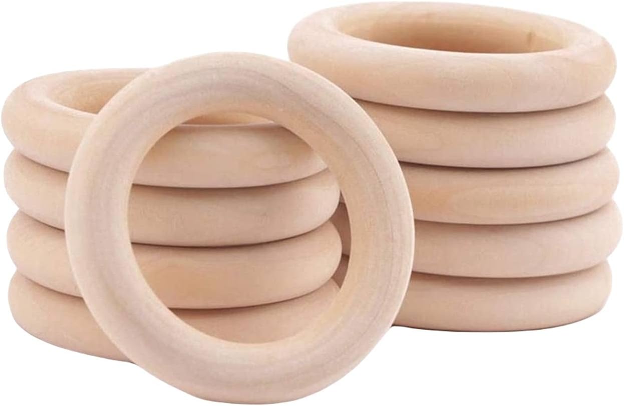 ecofynd Wooden Rings (40mm), Pack of 10 | Natural Wood Rings Without Paint Smooth Unfinished Wood Circles for Cotton Craft DIY Baby Teething Ring Pendant Connectors Making (40mm) (1.5 x 0.9 inches)