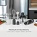 OVENTE Immersion Electric Hand Blender 300 Watt Power 2 Mix Speed with Stainless Steel Blades, Handheld Stick Mixer Set with Egg Whisk Attachment Mixing Beaker and BPA-Free Food Chopper, Black HS565B