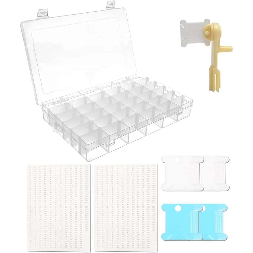 Vjsujehgy Embroidery Floss Organizer Winder 36 Compartments 1 Removable Section Featuring 150 Floss Bobbins and 2 Piece Numbered Stickers