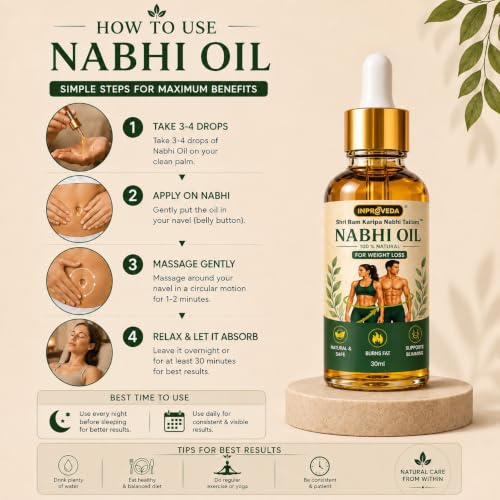 Image of Nabhi oil for Weight loss | Ayurvedic Belly Button Oil for Fat burn, Bloating Relief | Metabolism Booster & Body Detox | Multi Benefit Oil for Daily Wellness | नाभि तेल | Pack of 2X30ml=60ml