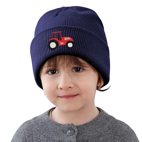 LiuSuper Baby Knit Beanie Toddler Winter Hat Cute Embroidery Tractor Warm Cuffed Skull Caps for Kids 0-8 Years Autumn Winter Caps