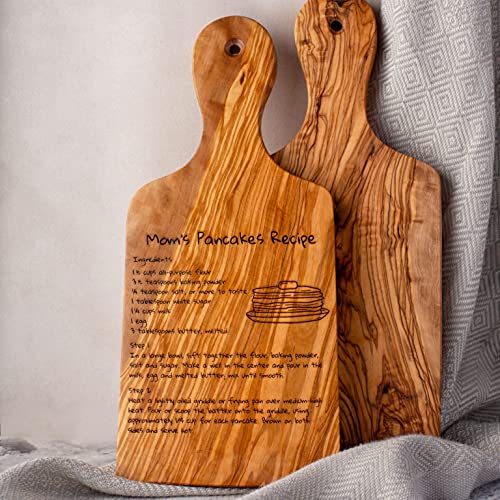 Forest Decor Olive Wood Recipe Cutting Board with Handle, Handcrafted, Engraved, Rectangular, Brown, 12x6