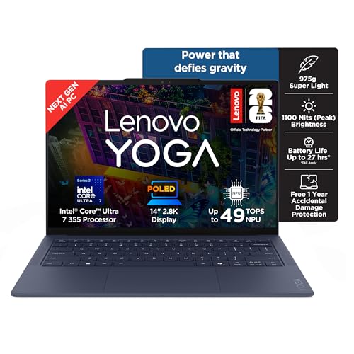Image of Lenovo Yoga Slim 7 FIFA World Cup 26 Edition Intel Evo Core Ultra 7 355 (32GB RAM /1TB SSD /14 (35.5cm) /2.8K WQXGA+ POLED /Copilot+ PC /Windows 11 /MSO 365 Basic+Office24 /Cosmic Blue /975g), 83QK007HIN