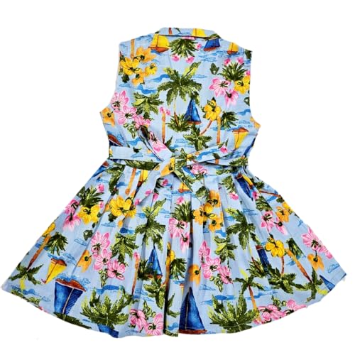 Image of Girls Printed Knee Length Fit and Flare Sleeveless Collar Dress