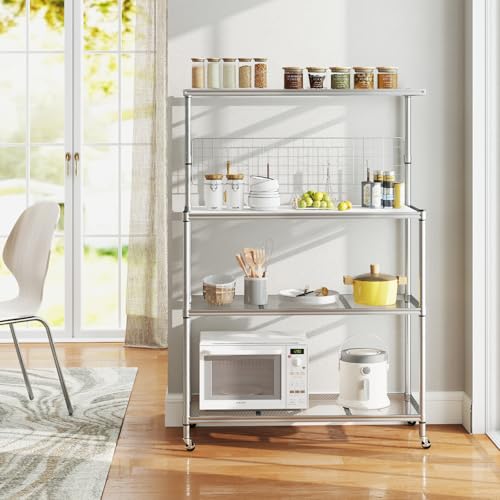 COSTWAY Kitchen Baker’s Rack, Mobile Microwave Stand with Lockable Wheels, Adjustable Shelves, S Hooks, Hanging Net & Shelf Liner, Heavy-Duty Utility Storage Shelf for Home Dining Room - Image 3