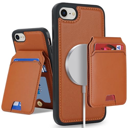Coque iPhone 8/7 MagSafe SailorTech avec porte-cartes amovible en cuir marron