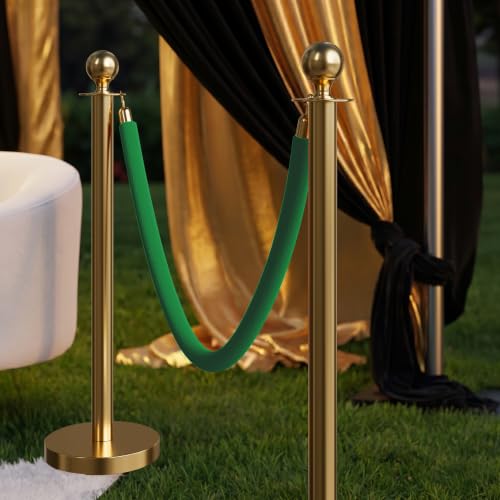 Image of 4PCS Green Velvet Stanchion Ropes 5 Ft Crowd Control Ropes Barrier with Gold Hooks for Party Supplies,Photobooth Accessories, Prom,Birthday,Business,Wedding, Museums