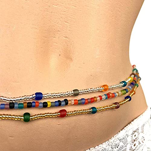 Preisvergleich Produktbild Larancie afrikanische Taillen-Perlen, sexy Körperkette, farbige Perlen, Taillenkette, mehrschichtige Bauchkette, elastisch, Strand-Bikini-Kette, Taillenschmuck für Frauen und Mädchen (3 Stück)