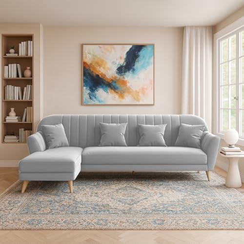 Image of Atticus LHS 6 Seater L Shape Sofa Set for Living Room (Grey Fabric) Premium Fabric Sofa Set