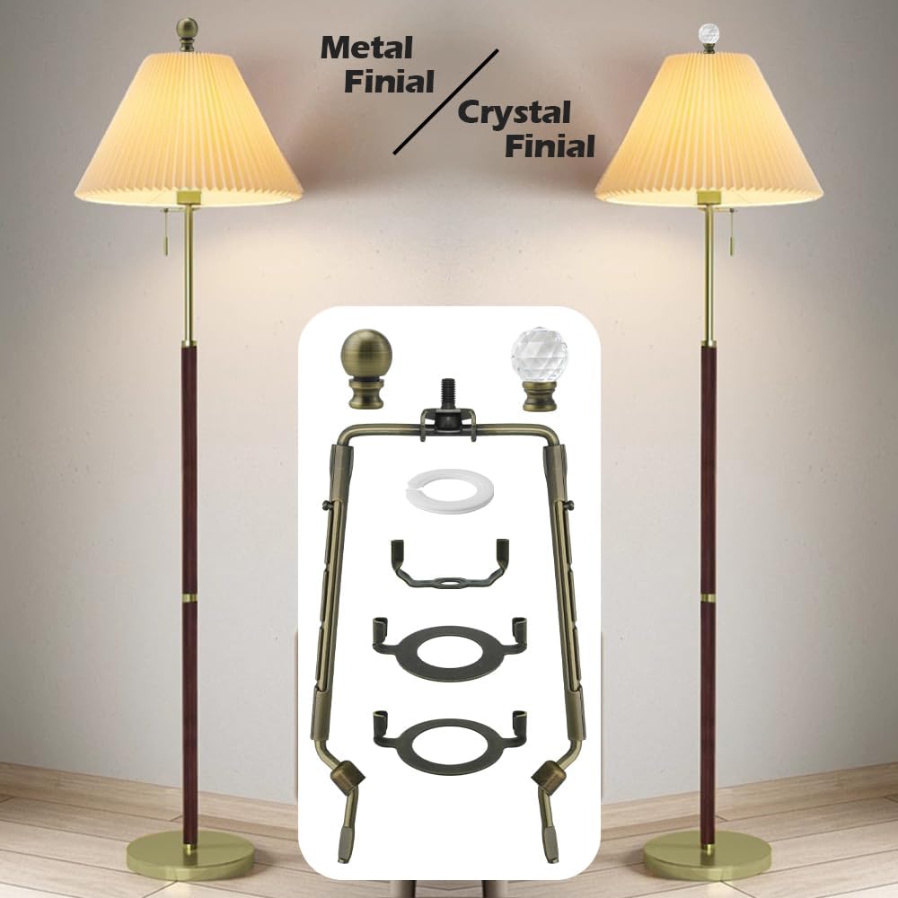 8 9 10 11 inch Bronze Lamp Shade Harp Holder, Adjustable Height Harp Kit with Crystal & Metal Finial, DIY Replacement Making Repair Lampshade Bracket E14 E26 E27 Adapter Base Table Floor Light