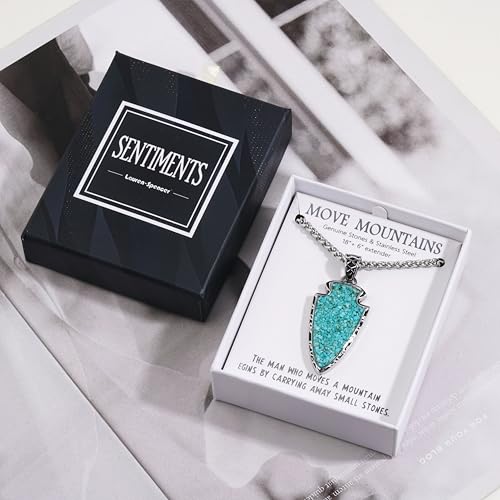 Arrowhead Necklace for Men, Stainless Steel Handmade Pendant with Natural Turquoise or Snowflake Chips, Father's Day Gift for Dad, Gifts with Box for Men Boyfriend Husband, Nature Lover2