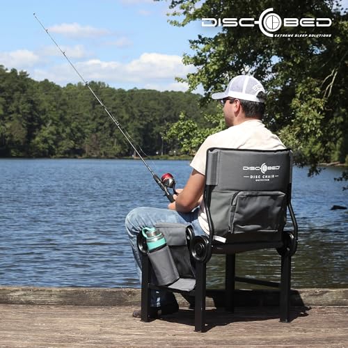 Disc-O-Bed Outfitter Disc-Chair with Zippered Mesh Compartments and Cup Holder for Outdoor Sports and Camping, Included Carry Bag, Grey - Image 3