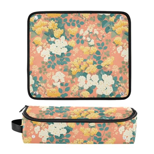 Organizador de Herramientas para Cabello 2 en 1 Yellow FLOWER y Blanco con Alfombrilla Resistente al Calor para Plancha y Rizador miniatura 3