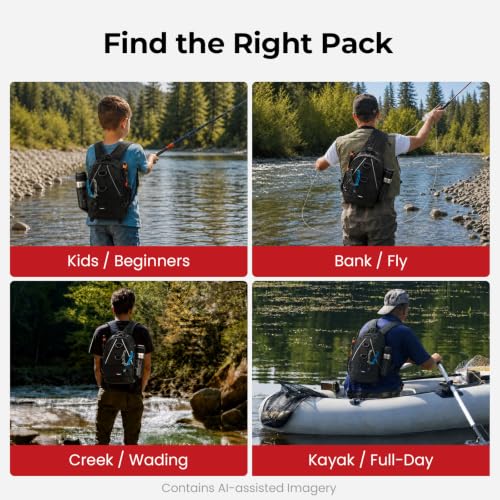 Image of Piscifun Fishing Backpack with Rod Holder, Lightweight Sling Bag Storge Gear and Equipment