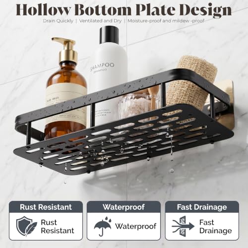 Image of Niwlix Self Adhesive Bathroom Organiser Without Drill Accessories Set | Wall Mounted Bathroom Shelves | Aluminum Bathroom Organizer Rack for Bathroom Accessories (Black)