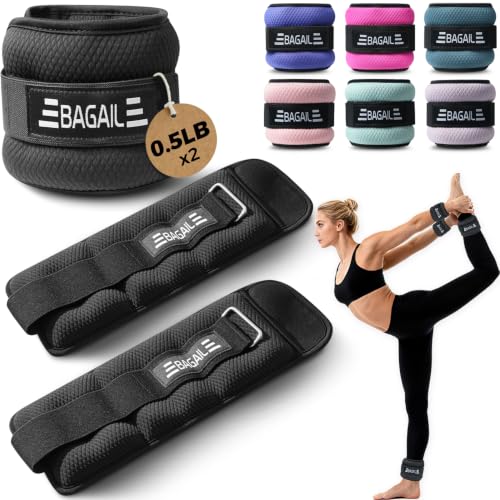 BAGAIL Ankle and Wrist Weights Set (0.23kg x 2) - Arm & Leg Weights for Men and Women - Adjustable Size Secure Fit and Sleek Design for Walking Running Home Workouts & Physical Therapy - Black