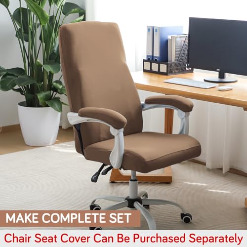 Image of HOKIPO 'SereneSolids' 140 GSM Armrest Covers for Office Chair (Elastic Style), 1 Pair, Dark Camel (AR-5933-DCML)