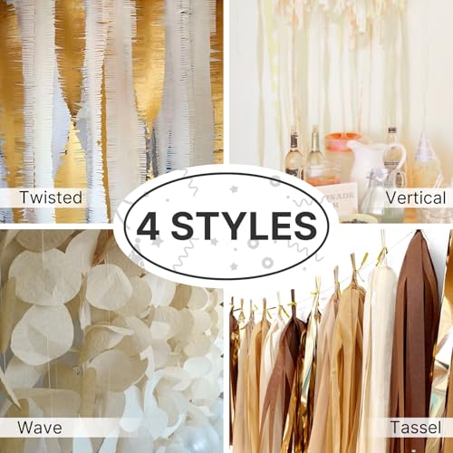 Image of PartyWoo White Crepe Paper Streamers 6 Rolls 492 ft Pack of Beige Sand Off White Crepe Paper Rolls for Graduation Wedding Bridal Baby Shower Birthday Party Decorations (1.8 Inch x 82 Ft /Rolls)