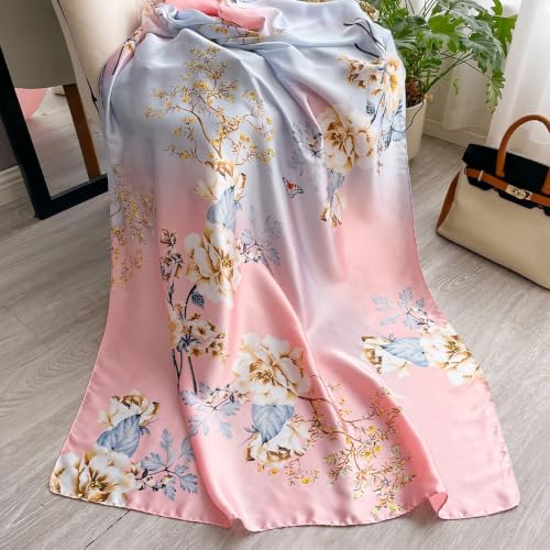 Image of Floral Printed Silk stole | silk Scarf for Women | stylish silk stole for women | Soft Lightweight Stole, Shawl & Neck Wrap | Scarf for Wedding, Party, Travel & Casual Wear