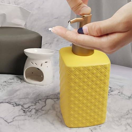 Miniatura 3 de Dispensador de jabón dorado y jabonera de cerámica amarilla, juego de accesorios de baño de cerámica moderna, decoración del hogar para baño o cocina