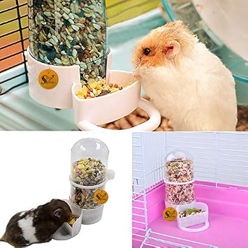 Sage Square Bottle Shaped Cage Attachment Food Cum Water Feeder Bowl for Pet Hamster/Dwarf/Gerbil/Chinchilla/Mice (400 ml)