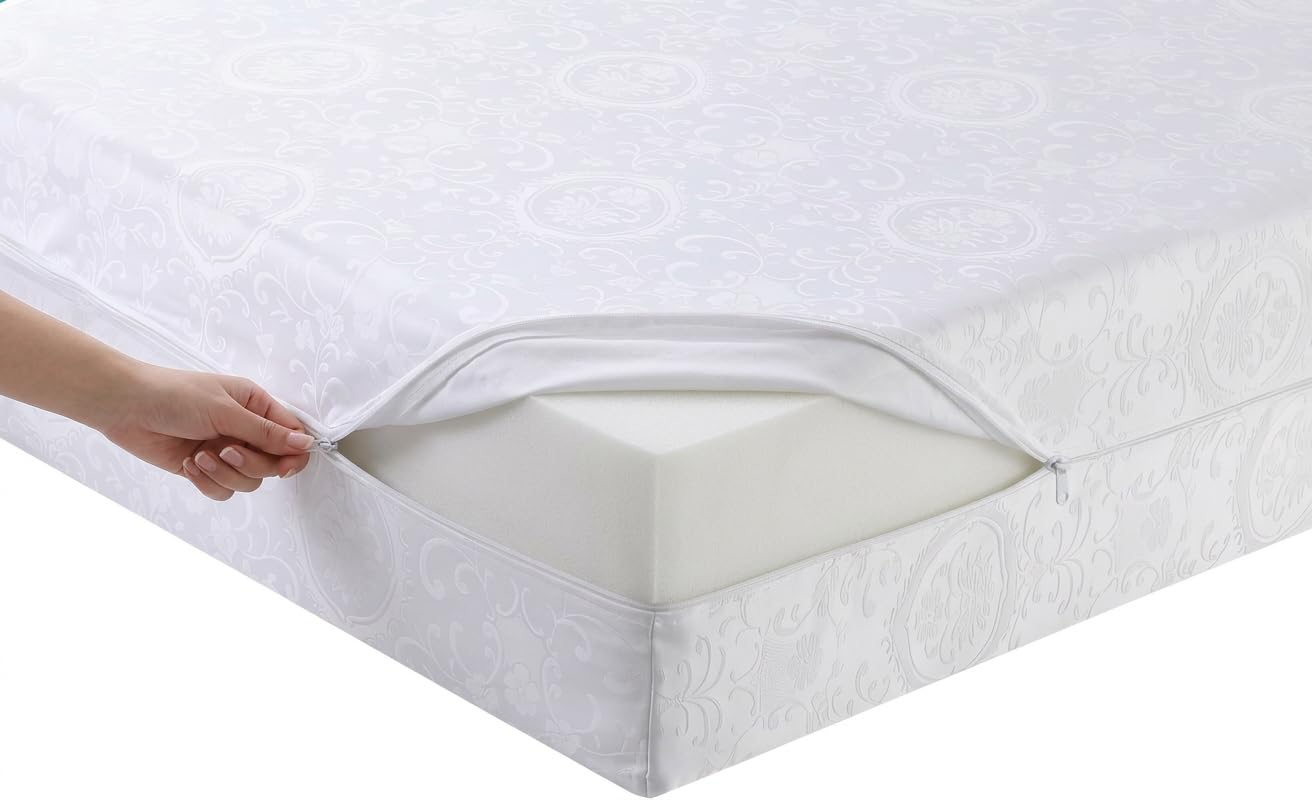 Luxury Mattress Encasement Zipped Protector – 30cm Deep Breathable Jacquard Cover with Zip Closure Full Mattress Protection, Non Waterproof | Hypoallergenic (White, Single)
