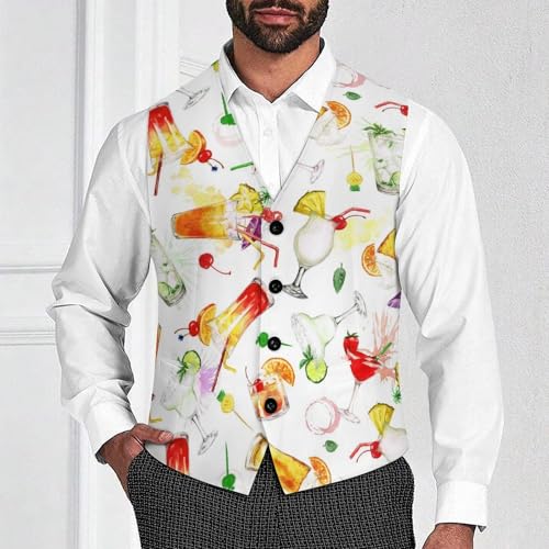 Watercolor Summer Cocktails Men's Suit Vest Slim Fit V-Ncek Waistcoat Business Casual Vest2