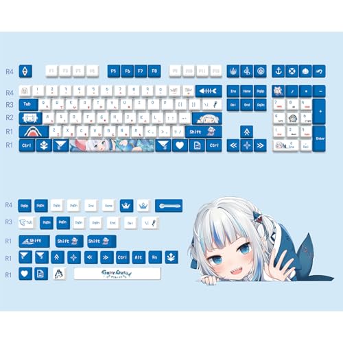 Gawr Gura自作キーボード ゲーム用に設定されたGawrguraキーボードキャップ,108キー,Pbt染料