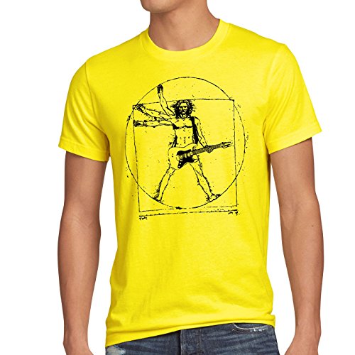 style3 Da Vinci Rock Camiseta para Hombre T-Shirt música Festival, Talla:S, Color:Amarillo