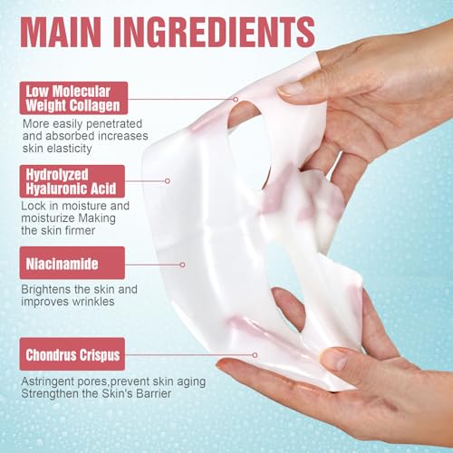 Deep Collagen Face Mask Overnight, Bio- Collagen Mask Real Deep Mask, Hydrating Hydrogel Masks with Low Molecular Collagen for Firming, Elasticity, Pore Minimizing 40g x 5ea Stocking Stuffers