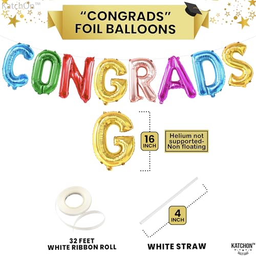 Image of Graduation Decorations 2026 | Multicolor Congrats Balloon - 16 Inch | Colorful Congrats Grad Balloons Foil for Graduation Decorations 2026 | Grad Balloons Banner - KatchOn