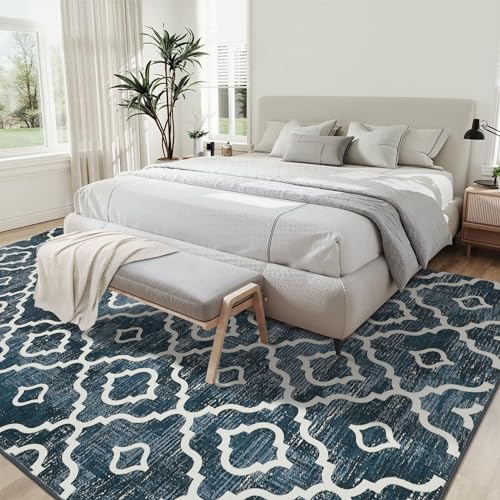 GlowSol Washable Rugs 8x10 Modern Trellis Rugs Rugs Neutral Rugs Distressed Rug Bedroom Large Rug Living Room Rug Stain Resisitant Dining Room Soft Large Carpet Abstract Home Décor Rug 8x10