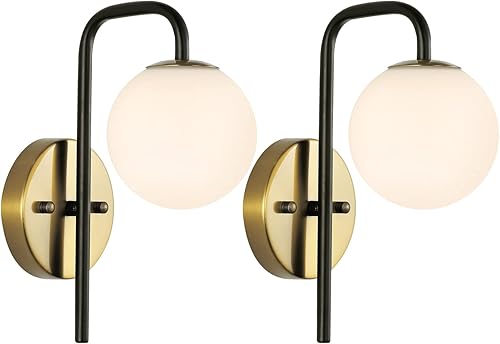 Juego de 2 apliques de pared industriales de globo de mediados de siglo, lámpara de pared moderna para tocador de baño con pantalla de vidrio de