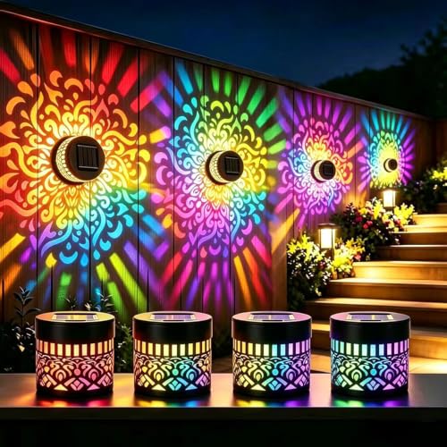 Anyingkai Lampe Solaire Mandala Exterieur Decorative,Fleur de Lumiere Solaire Murale Exterieur,Éclairage de jardin étanche IP65 pour mur extérieur, terrasse, marches,lampe de clôture étanche