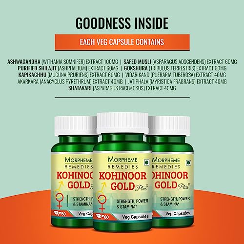Morpheme Remedies Kohinoor Gold Plus (With Shilajit, Ashwagandha, Safed Musli, Mucuna, Tribulus) – 60 Veg Capsules - Image 7