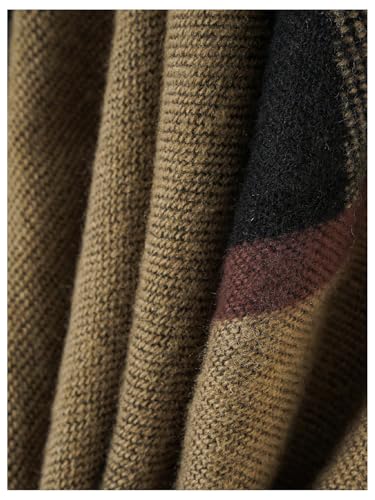 Image of Verdusa Women's Boho Plaid Poncho Shawl Wrap Cape Sweater Knit Oversized Cardigan Khaki One-Size