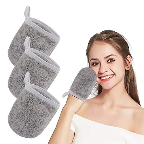KinHwa Gant Démaquillant lavable Microfibre，gant microfibre visage,doux lingette Nettoyant Séchage rapide chiffon serviette femme Réutilisable 3 pack(13x10cm,gris))