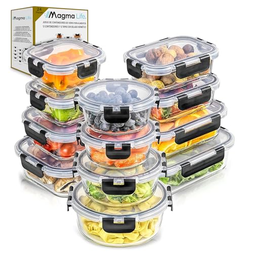 Opiniones y reviews de Refractario de vidrio los 10 mejores. 48 MAGMALIFE Juego de 24 Piezas, 12 Contenedores de Vidrio Y 12 Tapas, Herméticos, Tapas de Cierre Fácil, Refractarios Resistentes Aptos para Horno, Microondas, Refrigerador,...
