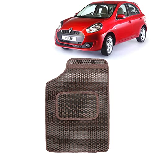 Image of Kingsway Dotted Design Car Floor Foot Mats Universal Fit for Renault Pulse, Model Year : 2012-2018, Water and Dustproof, Color Brown, Set of 5 Pieces