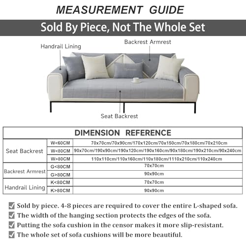 Bettschlange Couch Überzug, Sofa Überzug 1 2 3 4 Sitzer, Sofaschoner rutschfest, L Form Sofaüberwurf, Sofadecken für Sitzfläche, Universelle Sofadecke Überwurf, Sofabezug Ecksofa,Grau,70x70cm