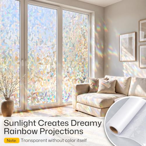 Image of Coavas Rainbow Window Privacy Film, Stained Glass Cling, 29.5 inch x 78.7 inch