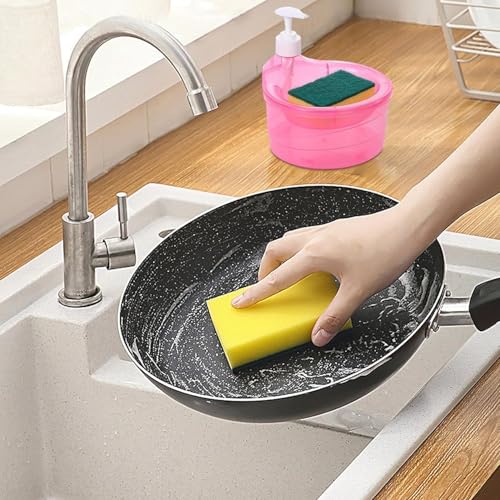 Image of Double Layer Soap Dispenser for Bathroom Accessories Dishwasher Liquid Holder Liquid Dispenser Pump with Sponge Holder Kitchen Sink Accessories Items(Multi Colour) Plastic