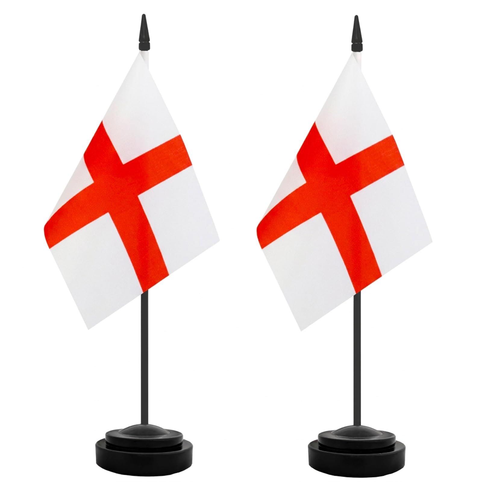 AURALIN 2x England Table Flags, St George's Cross Desk Flag with Stand, Double Sided Polyester Mini Flags for Pubs, Football, Rugby & Patriotic Party Decor