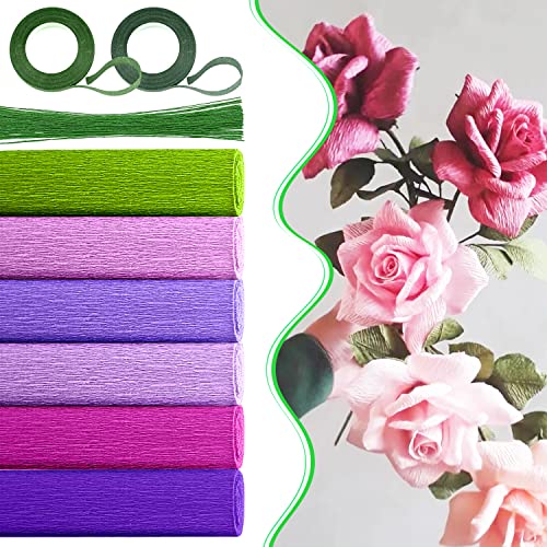 Papel crepe, 6 rolos de papel crepe, 25,4 cm x 2,3 m, arranjos florais artificiais, faça você mesmo,