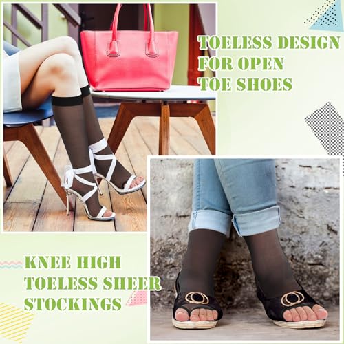 Bonuci 8 Pairs Toeless Socks Sheer Knee High Open Toe Trouser Socks Long Open Toe Feet Stockings for Women3