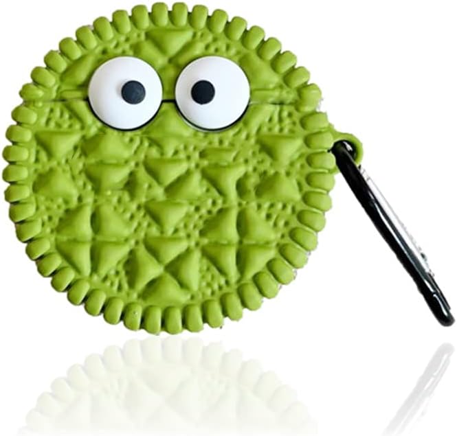 Cute Case Cover Compatible with AirPods 2nd & 1st with Carabiner Keychain Hook,Funny Unique 3D Soft Silicone Shockproof Protective Skin Case Cover for Airpod 1st 2nd Case-Matcha Biscuits