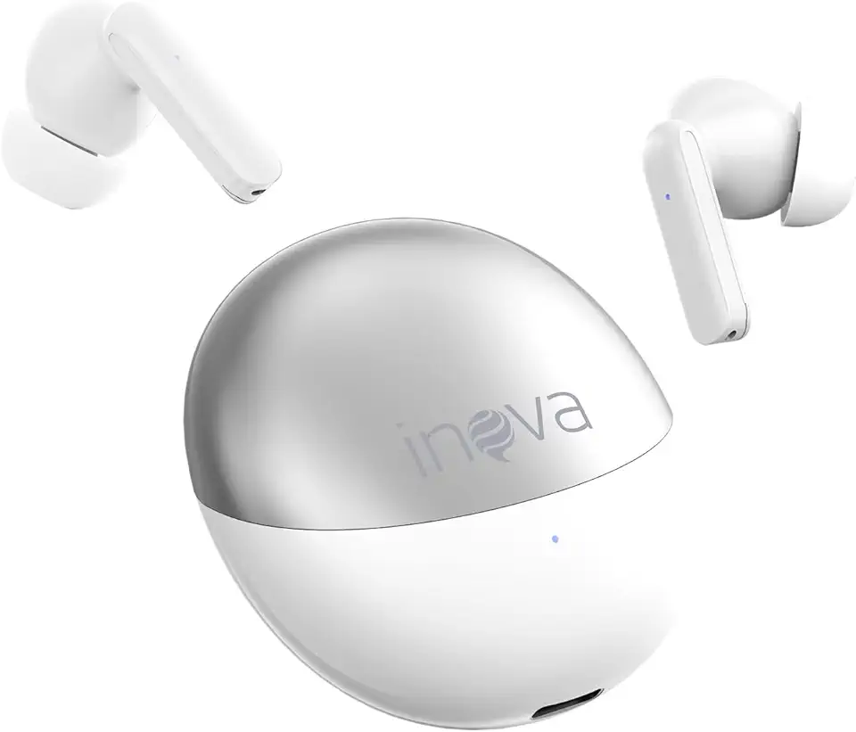 INAVA Fone de Ouvido Bluetooth,Bateria 30H,Drivers Duplos, 6 Microfones Chamadas Nitidas AI, Som Hi-Res,Fones de Ouvido para iPhone e Android (Branco)
