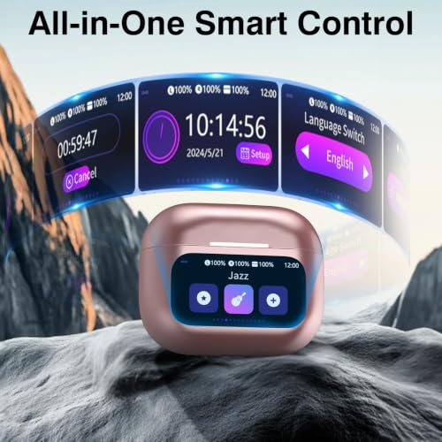 Image of Wireless Earbuds, Bluetooth 5.4 Headphones with Multifunctional Touch Screen, 48H Bass Stereo Ear Buds with ANC /ENC Noise Cancelling /Transparency Mode,IPX7 Earphones with 5 EQ Modes,Rose Gold