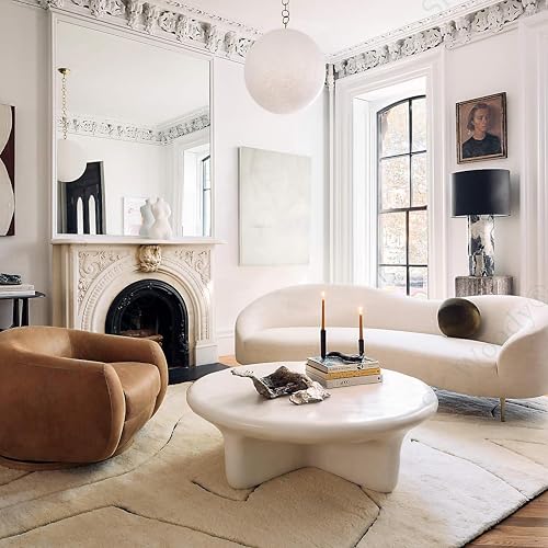 Image of Rosewood Luxury Curved Sofa in Premium Velvet-Fabric | Solid Wood Structure |High Density Foam | Sturdy Golden Legs | Comfortable & Stylish Couch for Living Room (Off-White (Cream), 3 Seater)